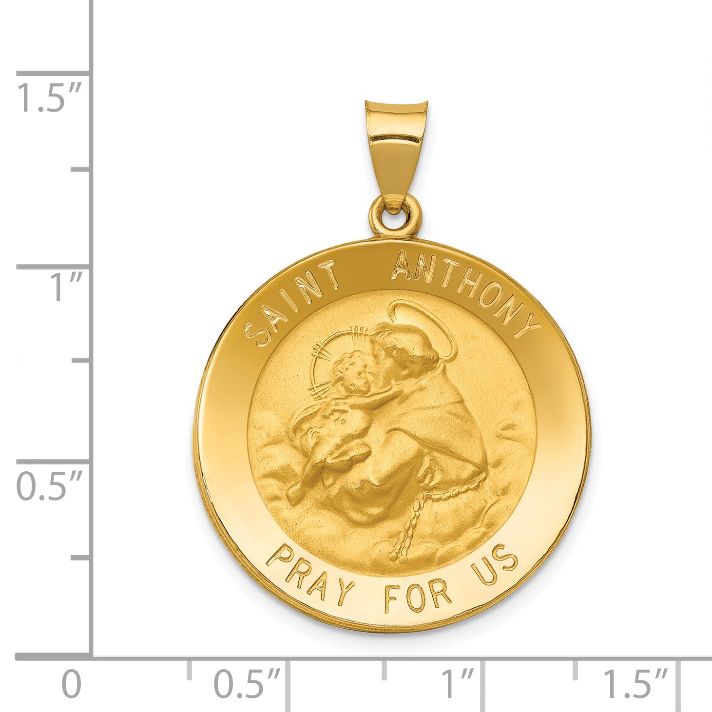 14K Polished and Satin St. Anthony Medal Hollow Pendant