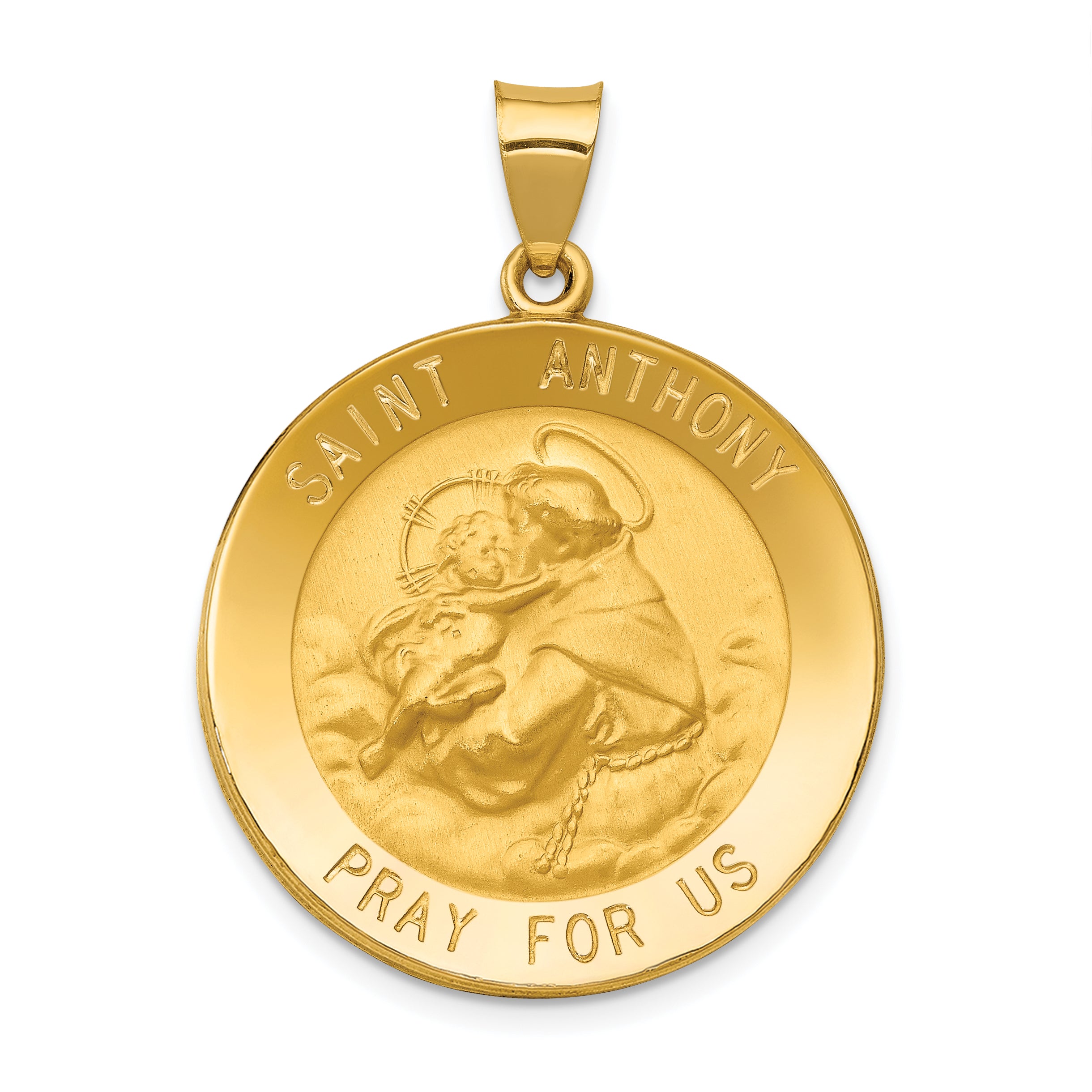 14k Polished and Satin St. Anthony Medal Hollow Pendant