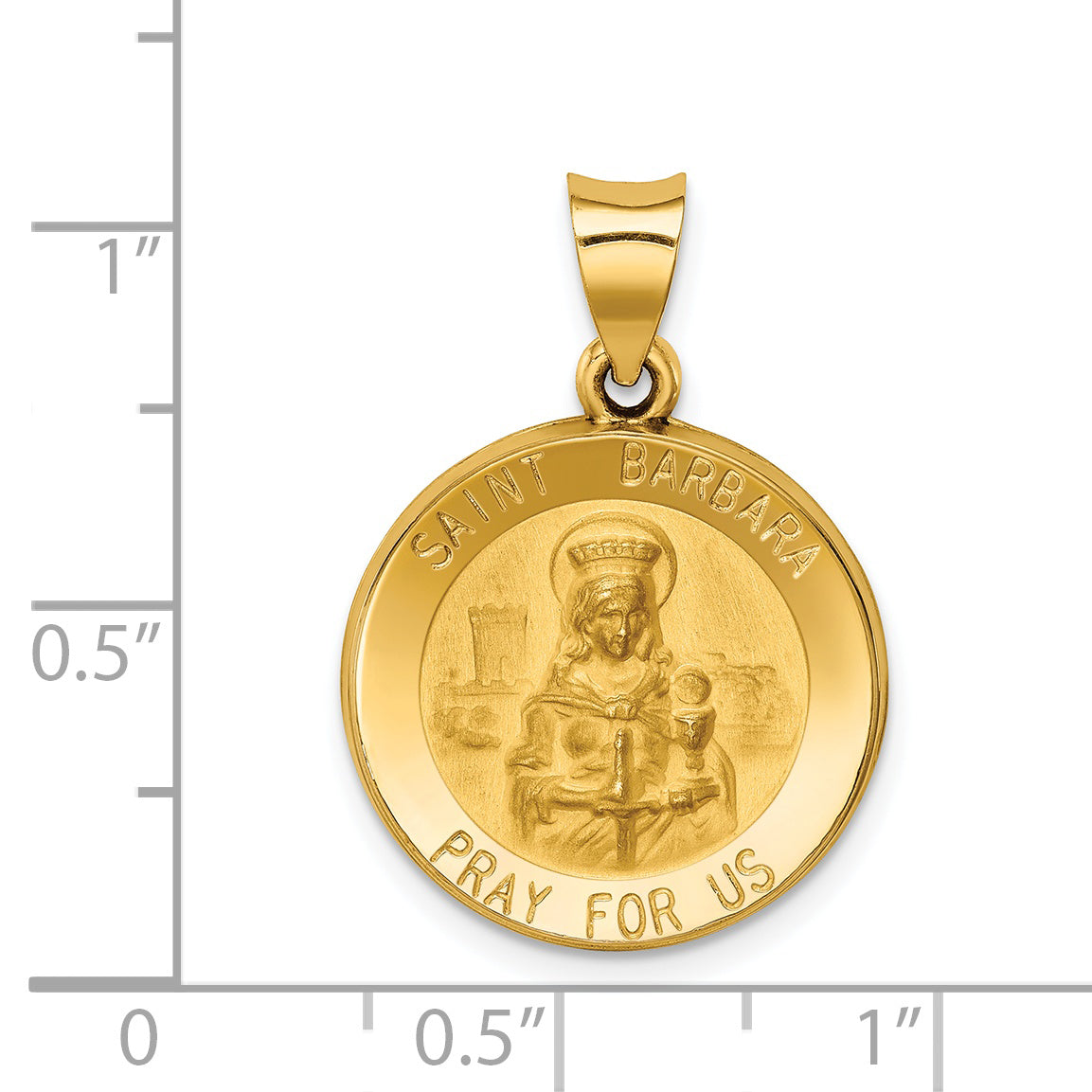 14K Polished and Satin St. Barbara Medal Hollow Pendant