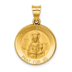 14k Polished and Satin St. Barbara Medal Hollow Pendant