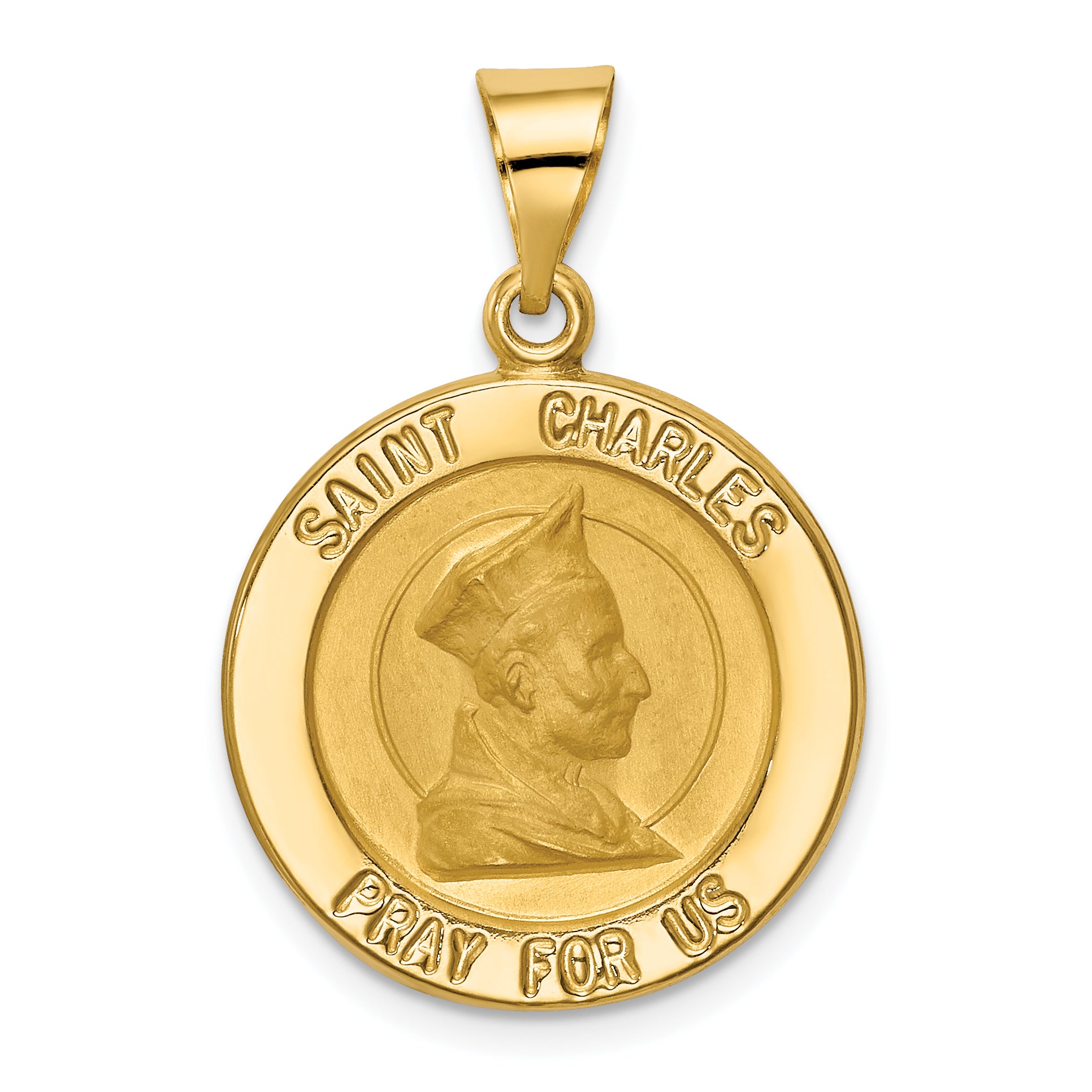 14k Polished and Satin St. Charles Medal Hollow Pendant Main image