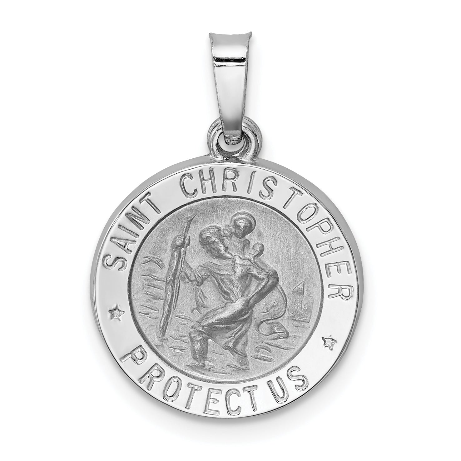 14k White Gold Polished/Satin St Christopher Medal Hollow Pendant Main image