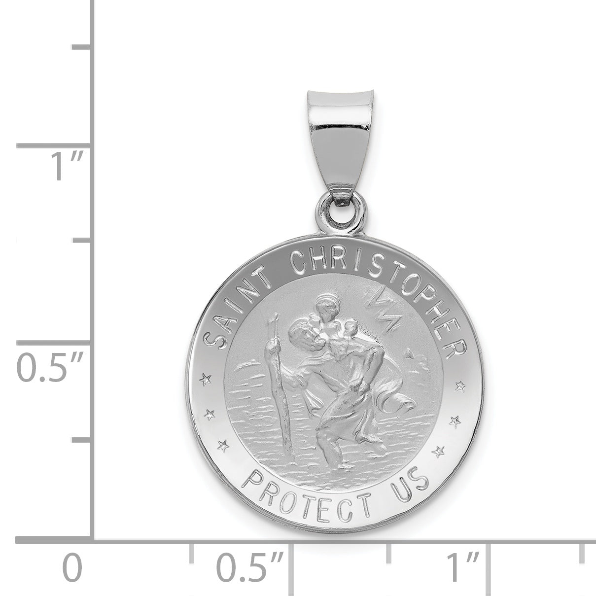 14K White Gold Polished/Satin St Christopher Medal Hollow Pendant