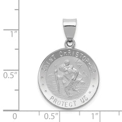 14K White Gold Polished/Satin St Christopher Medal Hollow Pendant