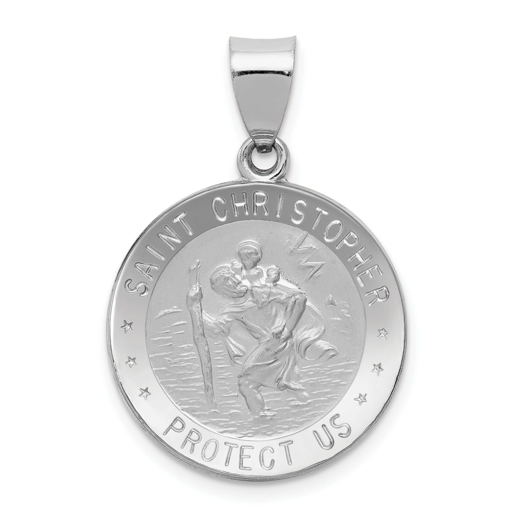 14k White Gold Polished/Satin St Christopher Medal Hollow Pendant Main image