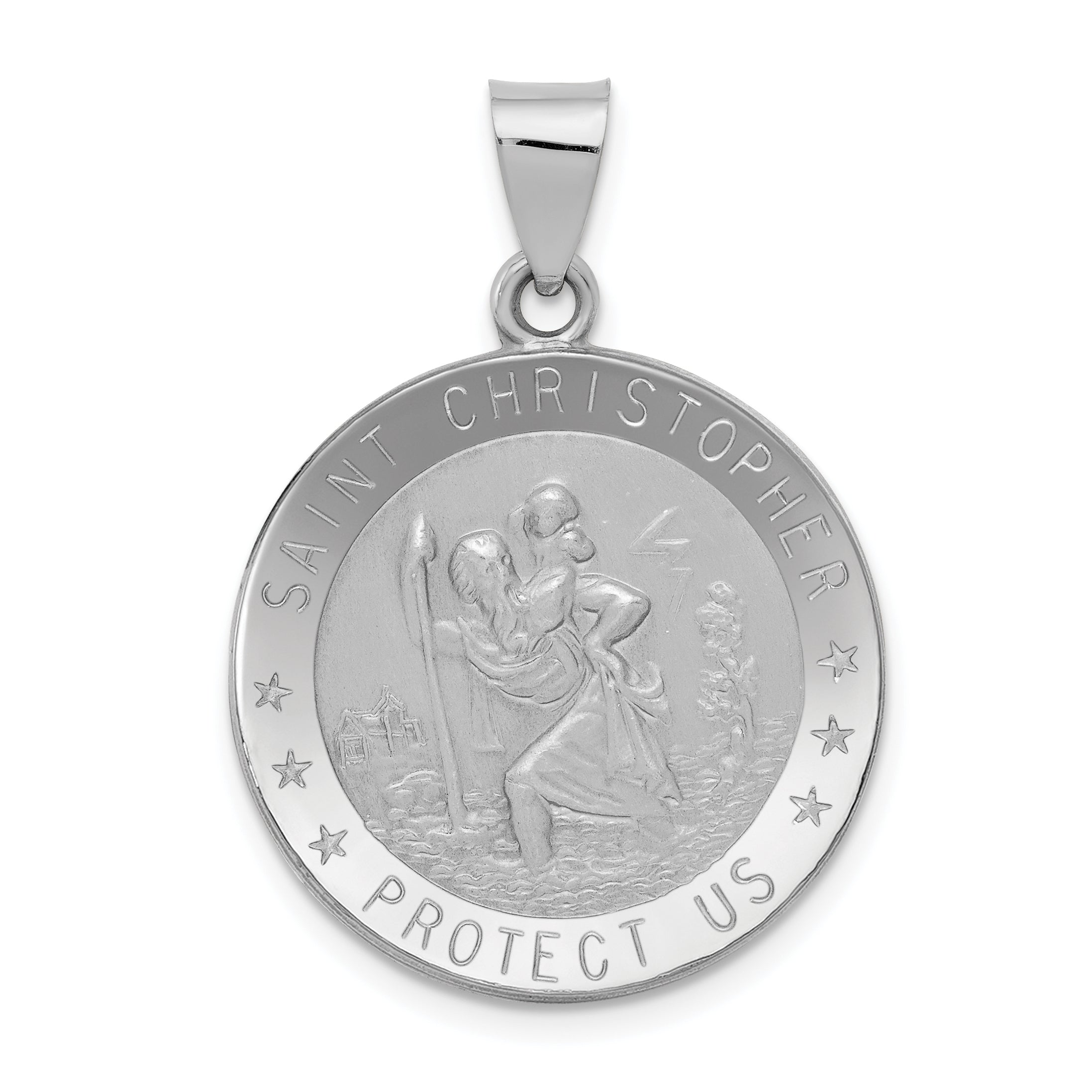 14k White Gold Polished/Satin St Christopher Medal Hollow Pendant Main image