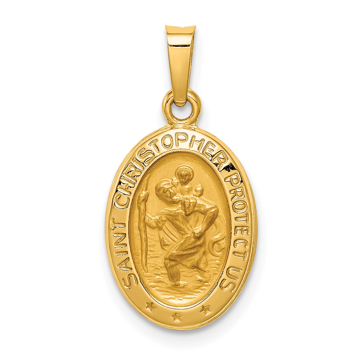 14k Polished and Satin St. Christopher Medal Hollow Pendant