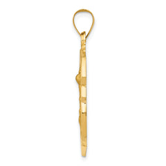 14K Polished and Satin St. Michael Badge Medal Hollow Pendant