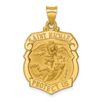 14k Polished and Satin St. Michael Badge Medal Hollow Pendant
