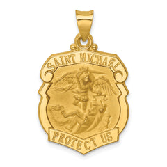 14k Polished and Satin St. Michael Badge Medal Hollow Pendant