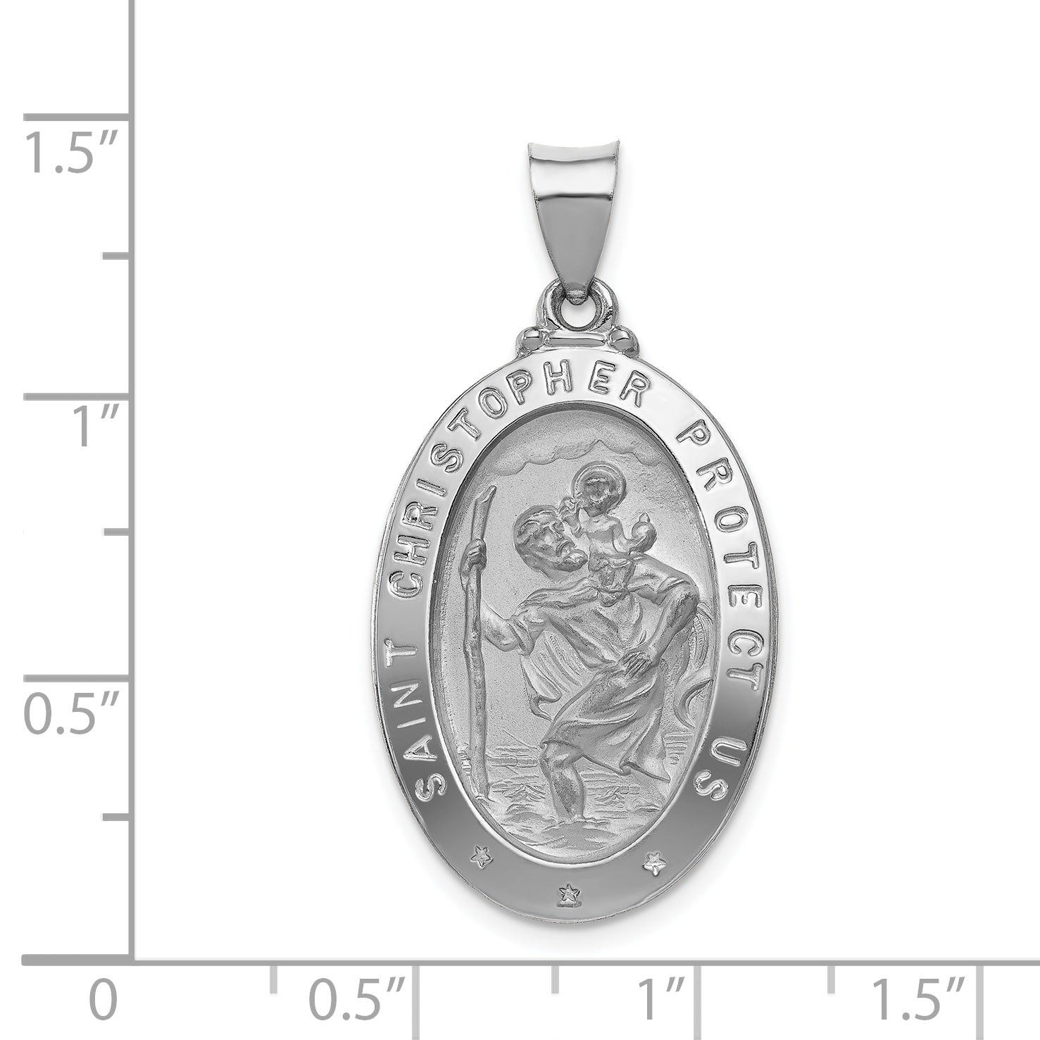14K White Gold Polished/Satin St Christopher Medal Hollow Pendant