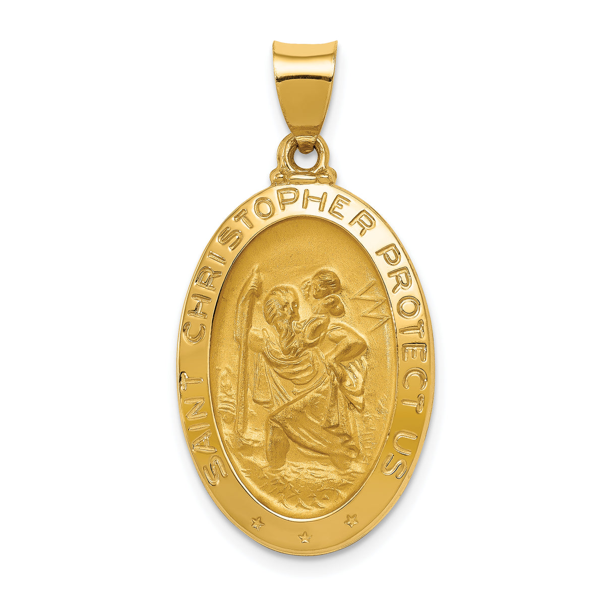 14k Polished and Satin St Christopher Medal Hollow Pendant