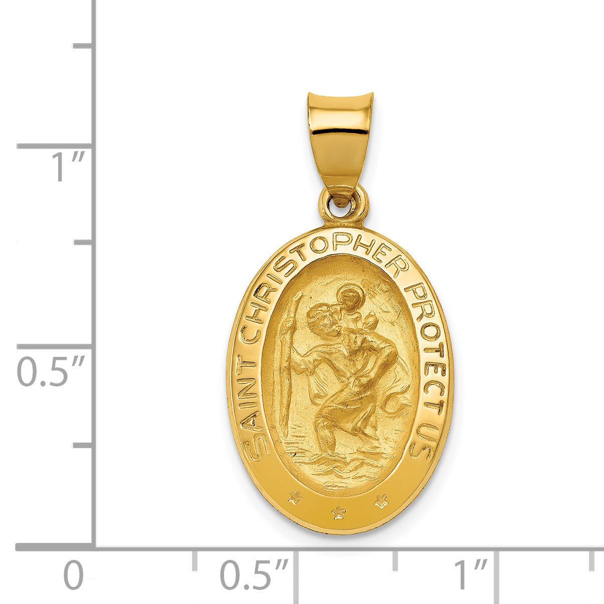 14K Polished and Satin St Christopher Medal Hollow Pendant