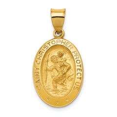 14k Polished and Satin St Christopher Medal Hollow Pendant