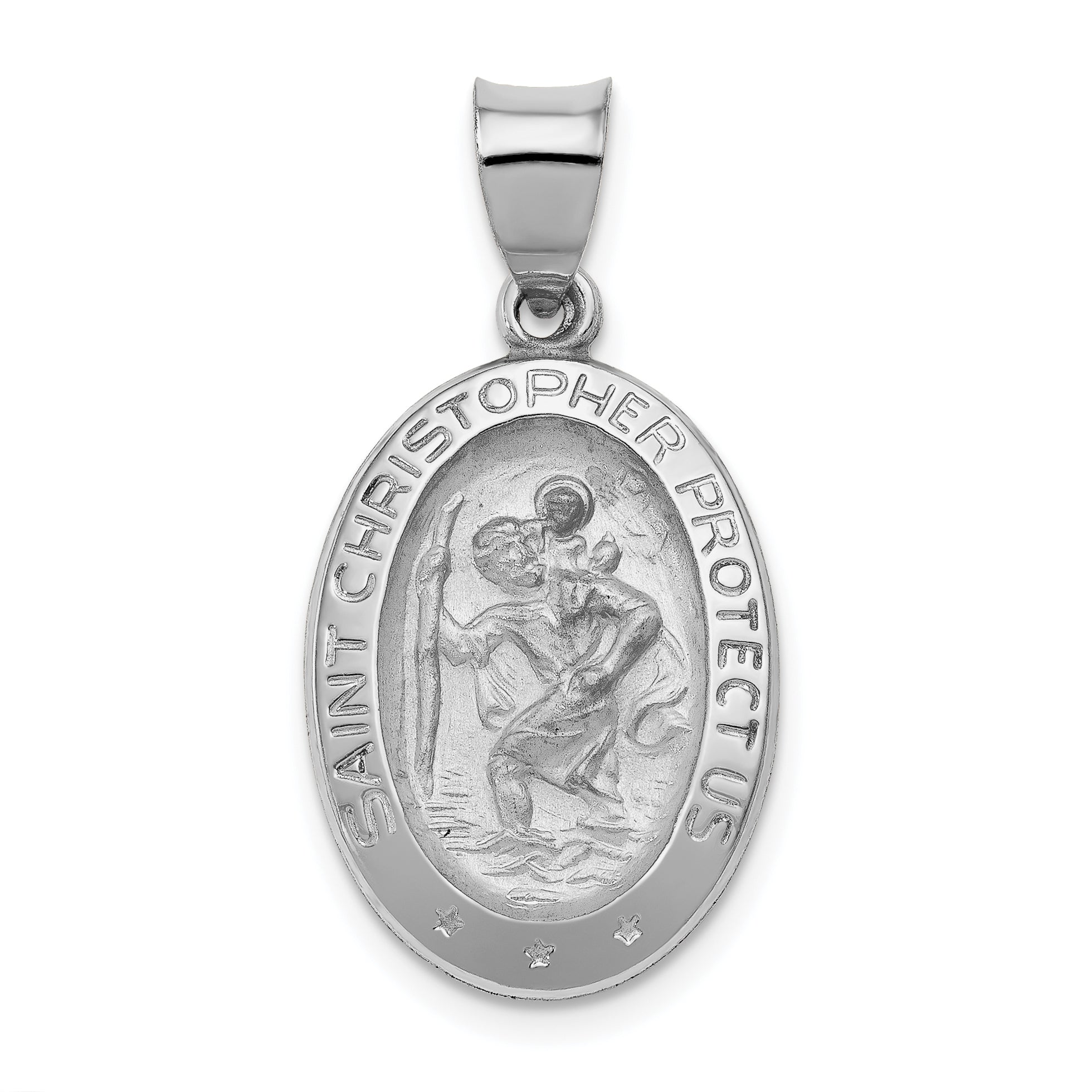 14k White Gold Polished/Satin St Christopher Medal Hollow Pendant Main image