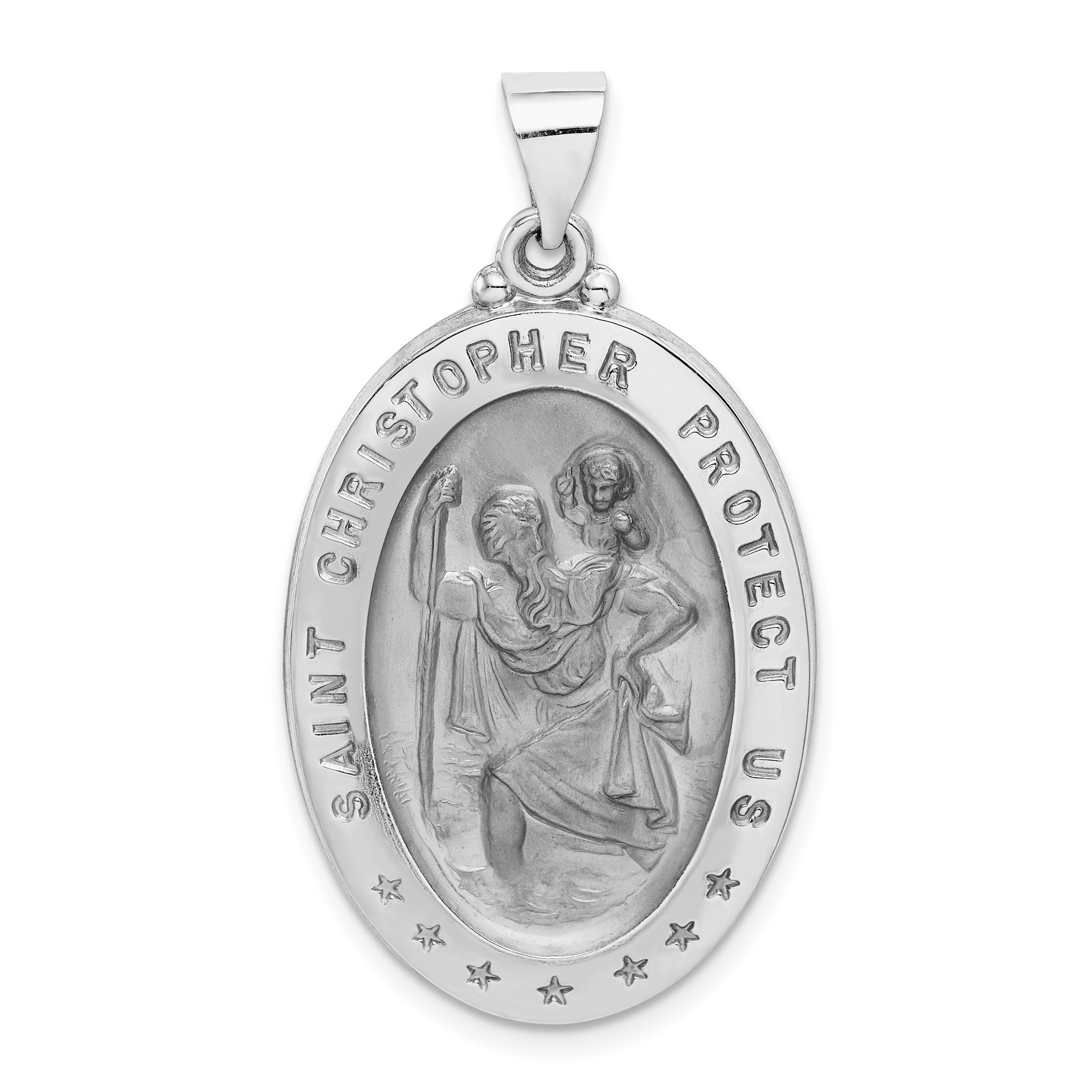 14k White Gold Polished/Satin St Christopher Medal Hollow Pendant Main image