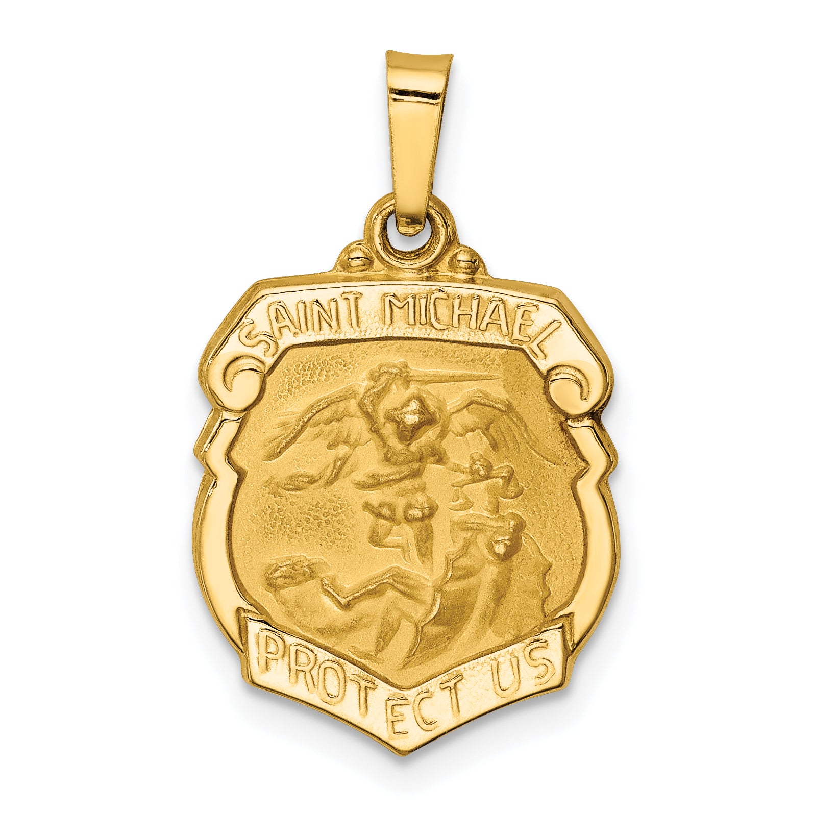 14k Polished and Satin St Michael Badge Medal Hollow Pendant Main image
