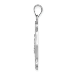 14K White Gold Polish/Satin St Florian Badge Medal Hollow Pendant
