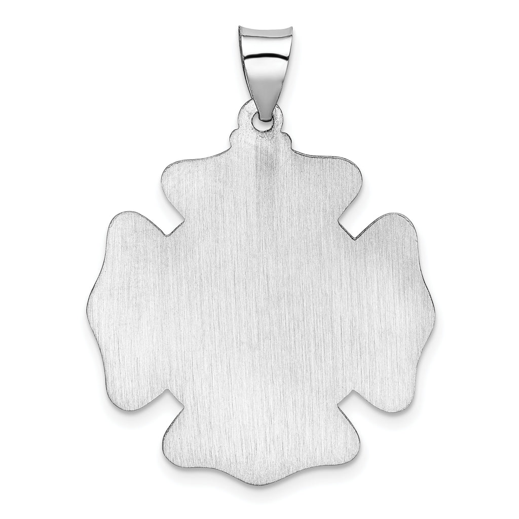 14K White Gold Polish/Satin St Florian Badge Medal Hollow Pendant