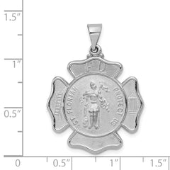 14K White Gold Polish/Satin St Florian Badge Medal Hollow Pendant