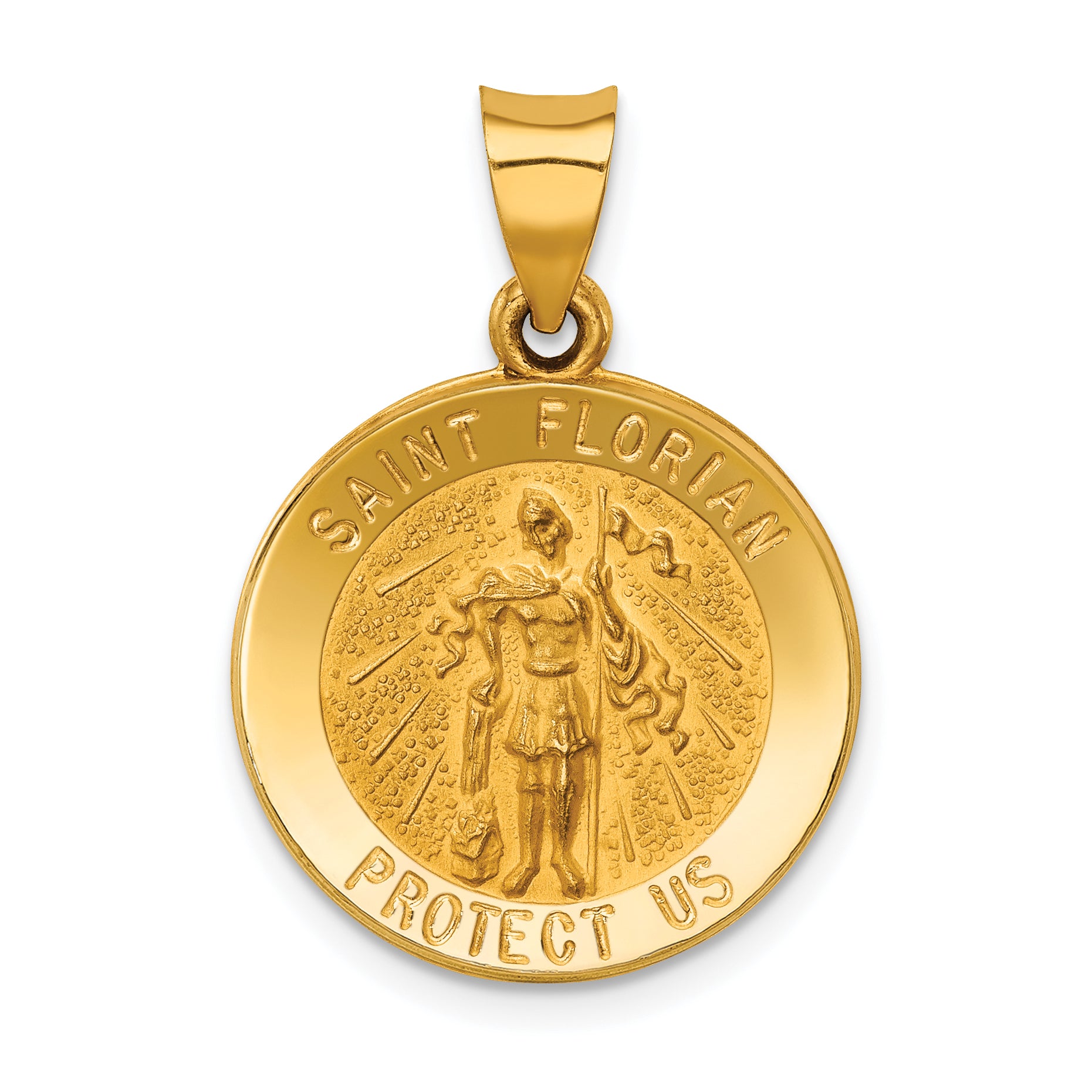 14k Polished and Satin St Florian Medal Hollow Pendant Main image