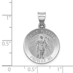 14K White Gold Polished and Satin St Florian Medal Hollow Pendant