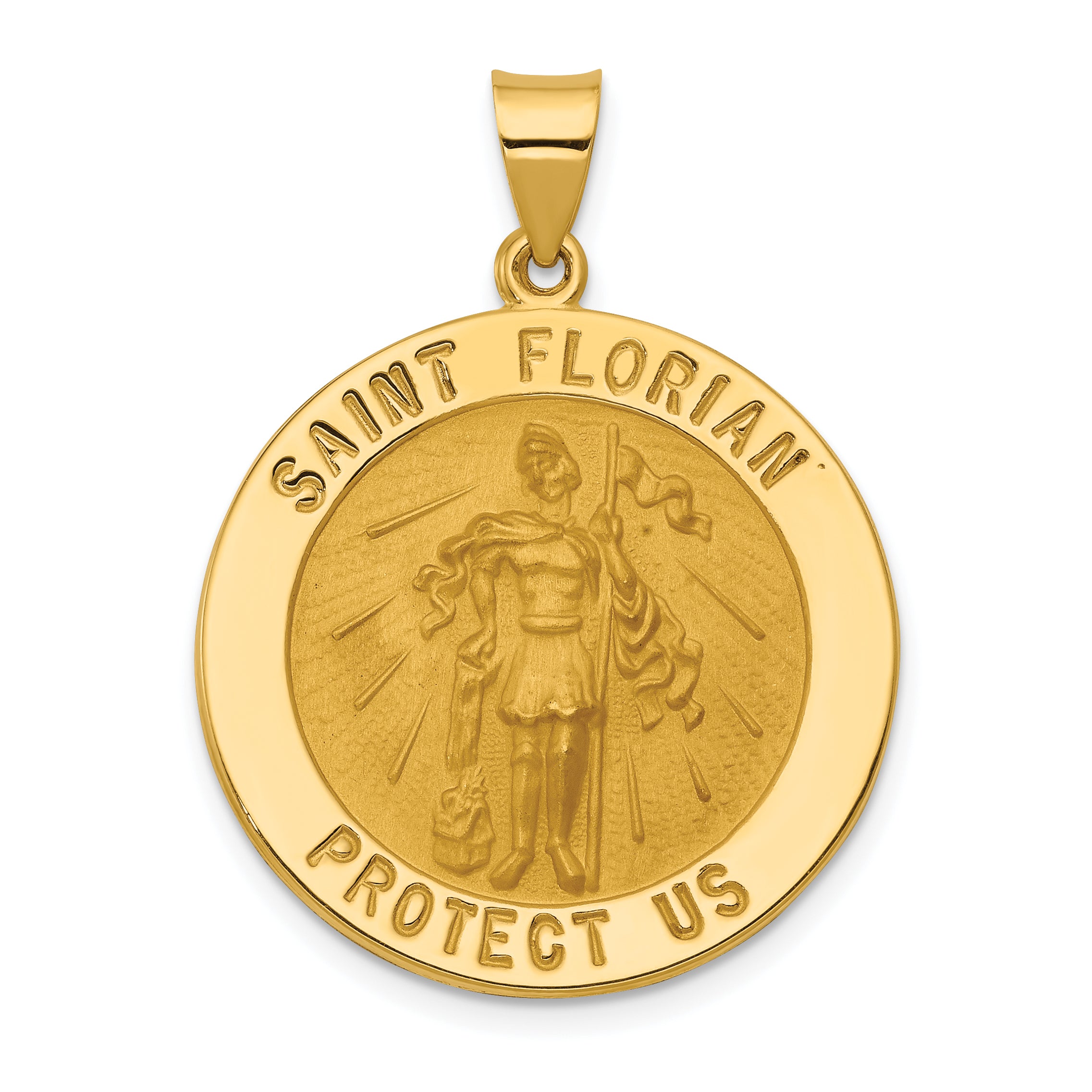 14k Polished and Satin St Florian Medal Hollow Pendant Main image