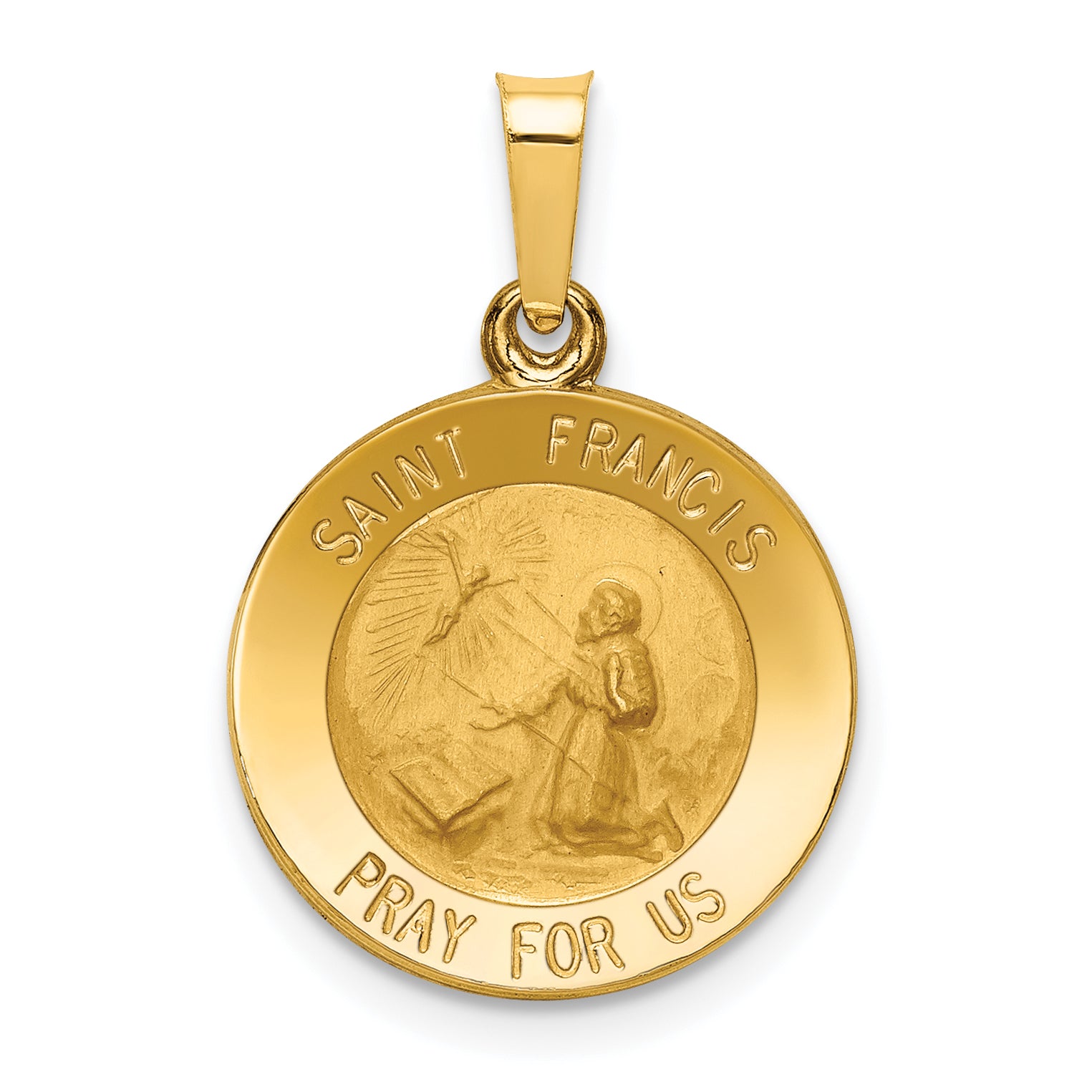 14k Polished and Satin St Francis Medal Hollow Pendant Main image