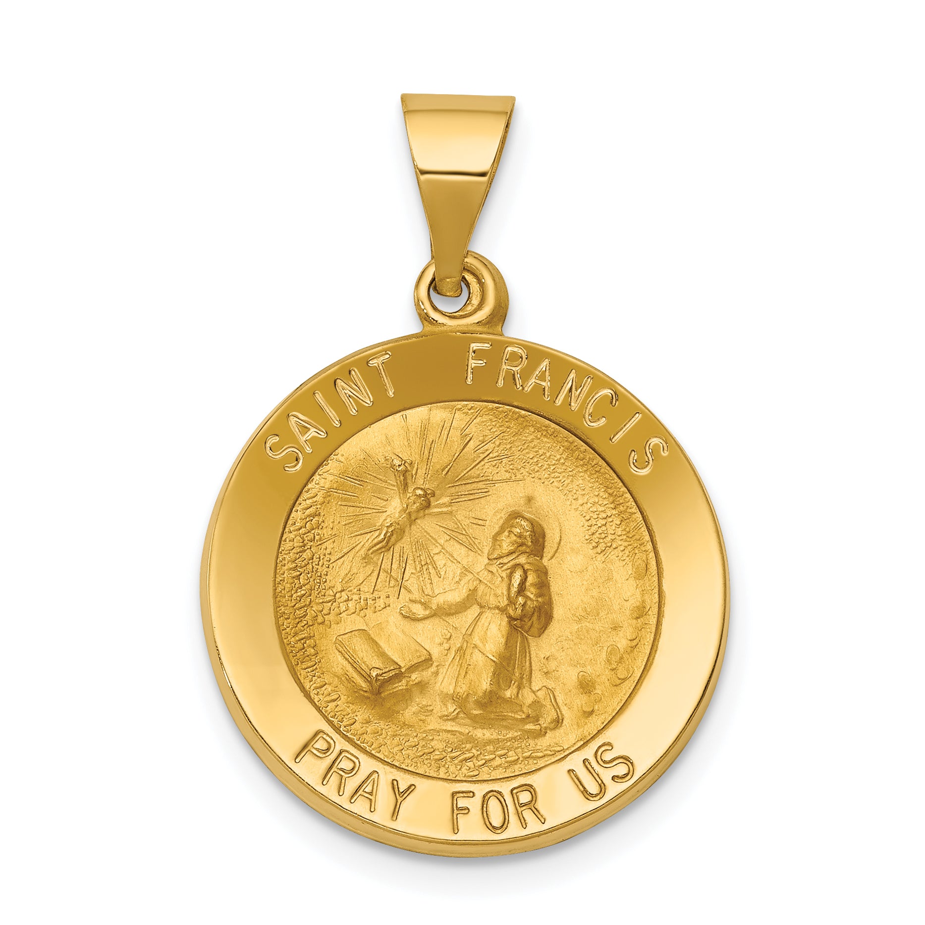 14k Polished and Satin St Francis Medal Hollow Pendant Main image