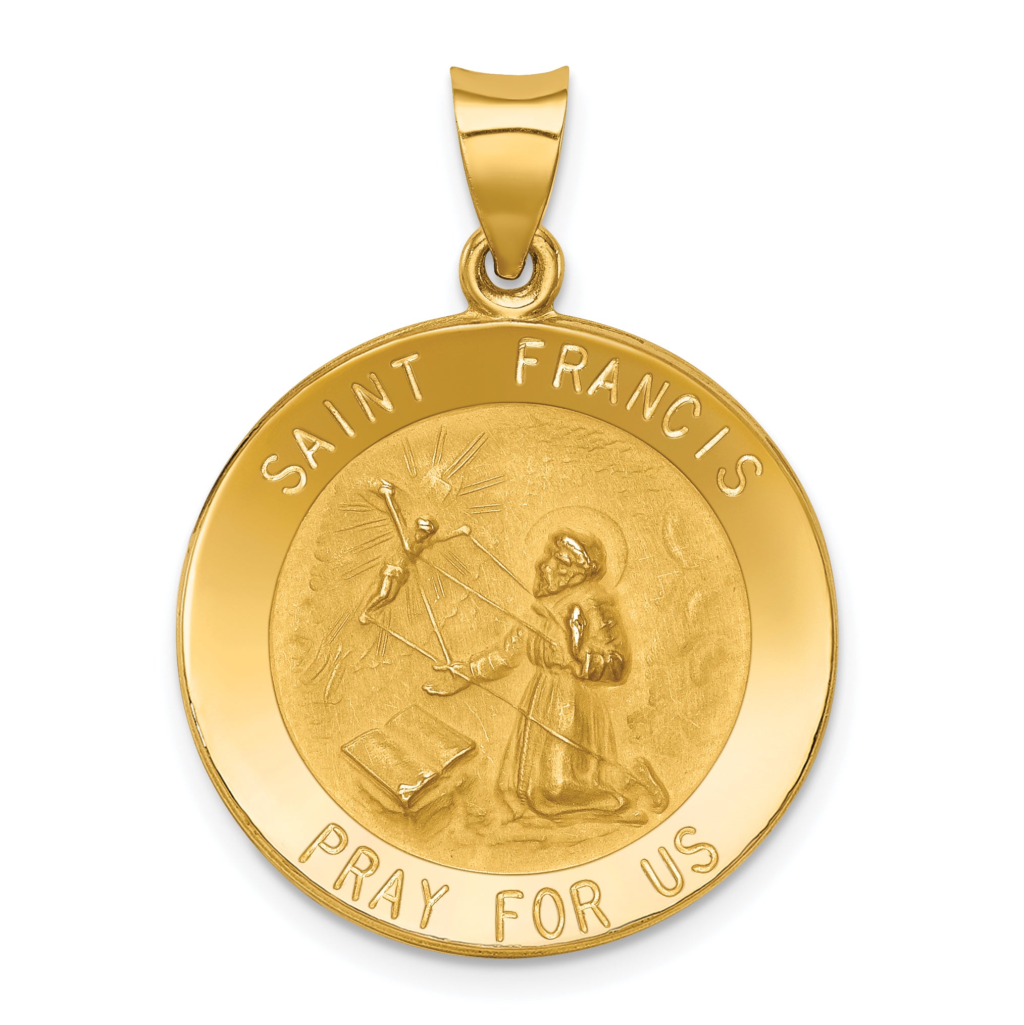 14k Polished and Satin St Francis Medal Hollow Pendant Main image
