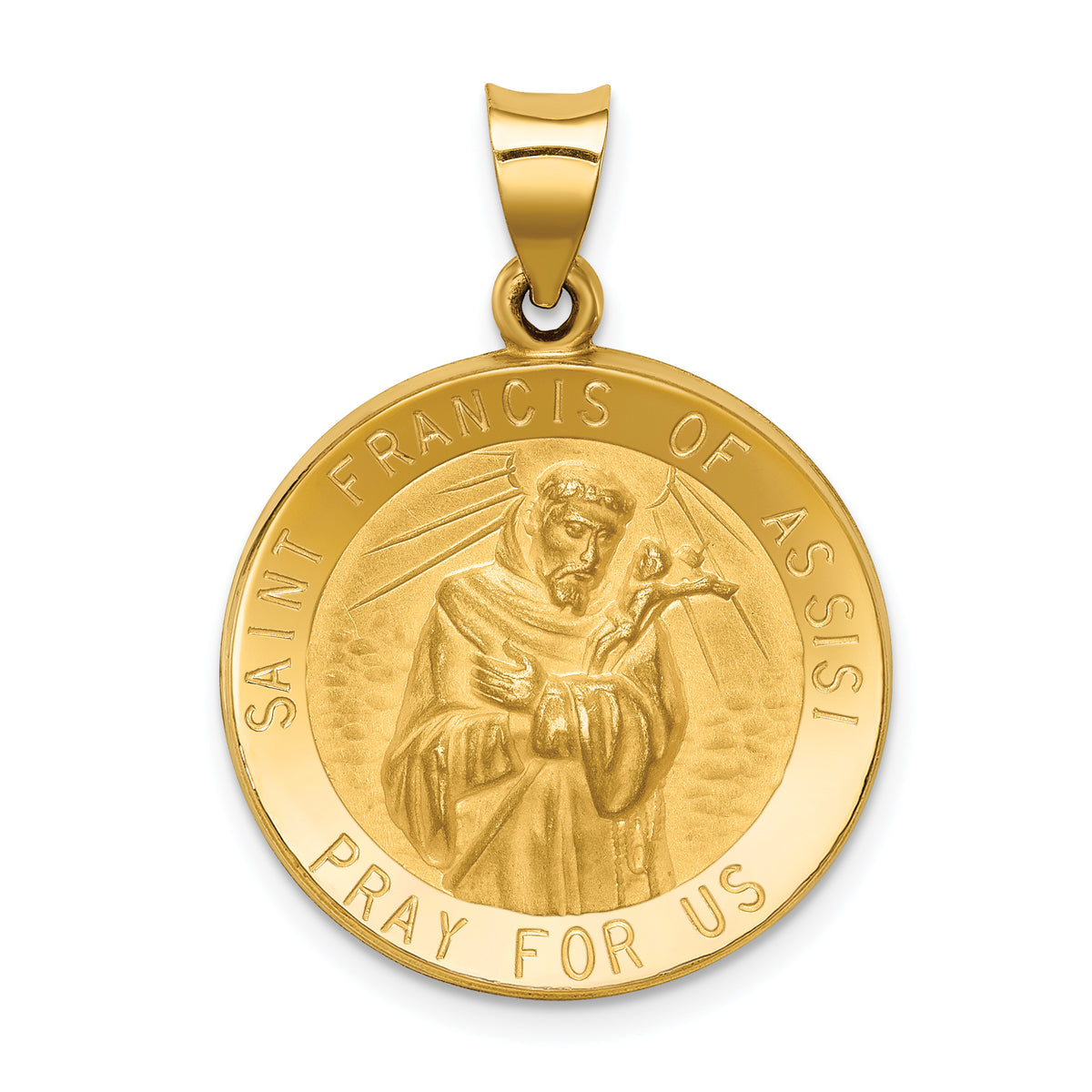 14k Polished and Satin St Francis of Assisi Medal Hollow Pendant