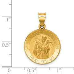 14K Polished and Satin St Francis of Assisi Medal Hollow Pendant