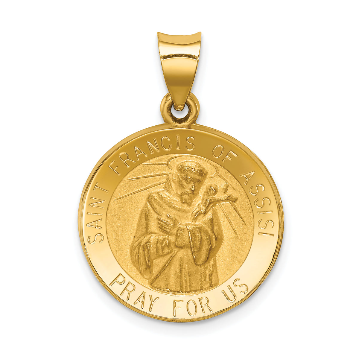 14k Polished and Satin St Francis of Assisi Medal Hollow Pendant