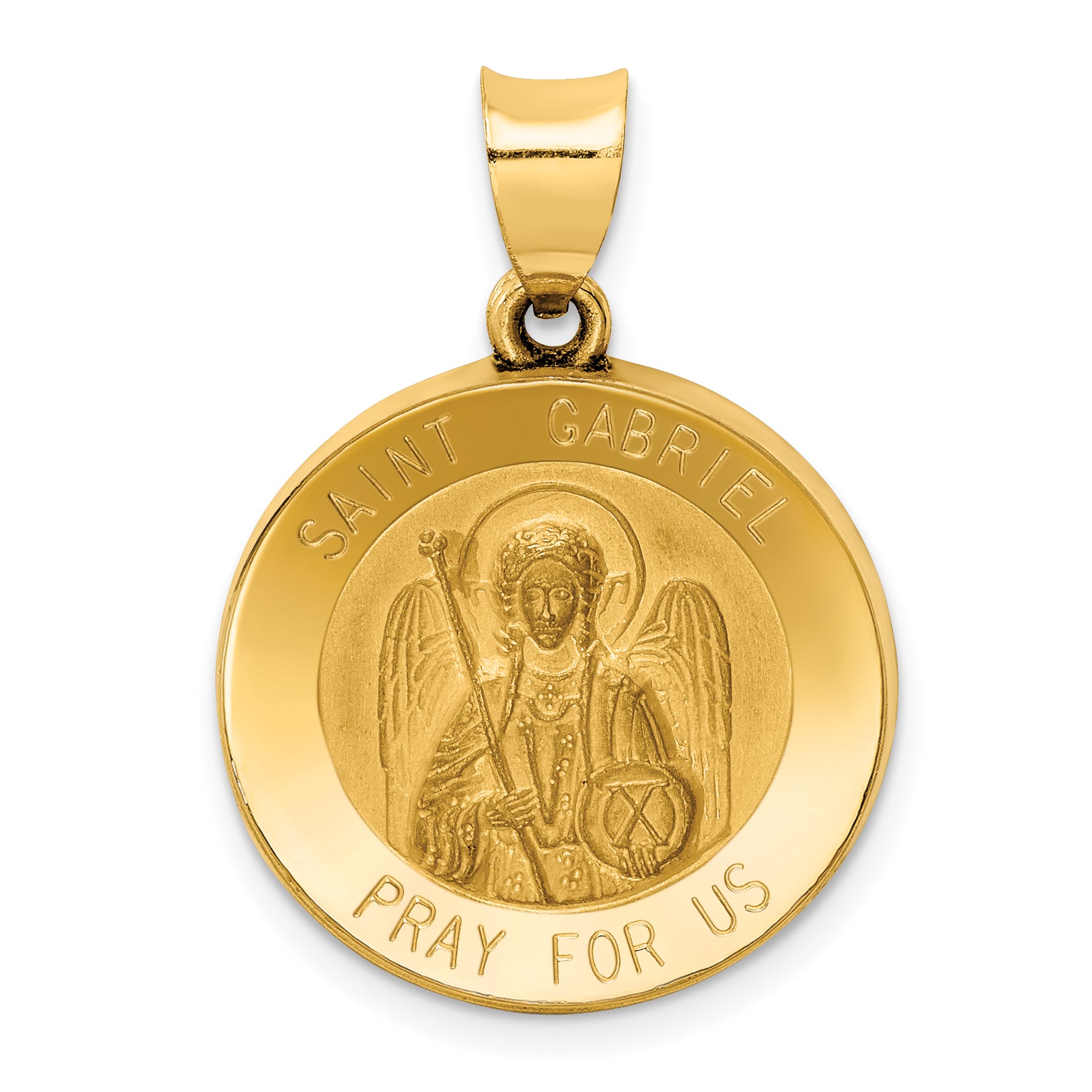 14k Polished and Satin St Gabriel Medal Hollow Pendant