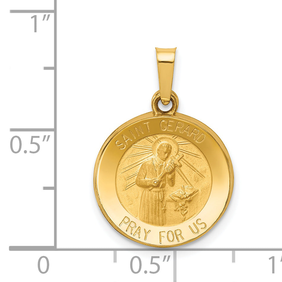 14K Polished and Satin St Gerard Medal Hollow Pendant