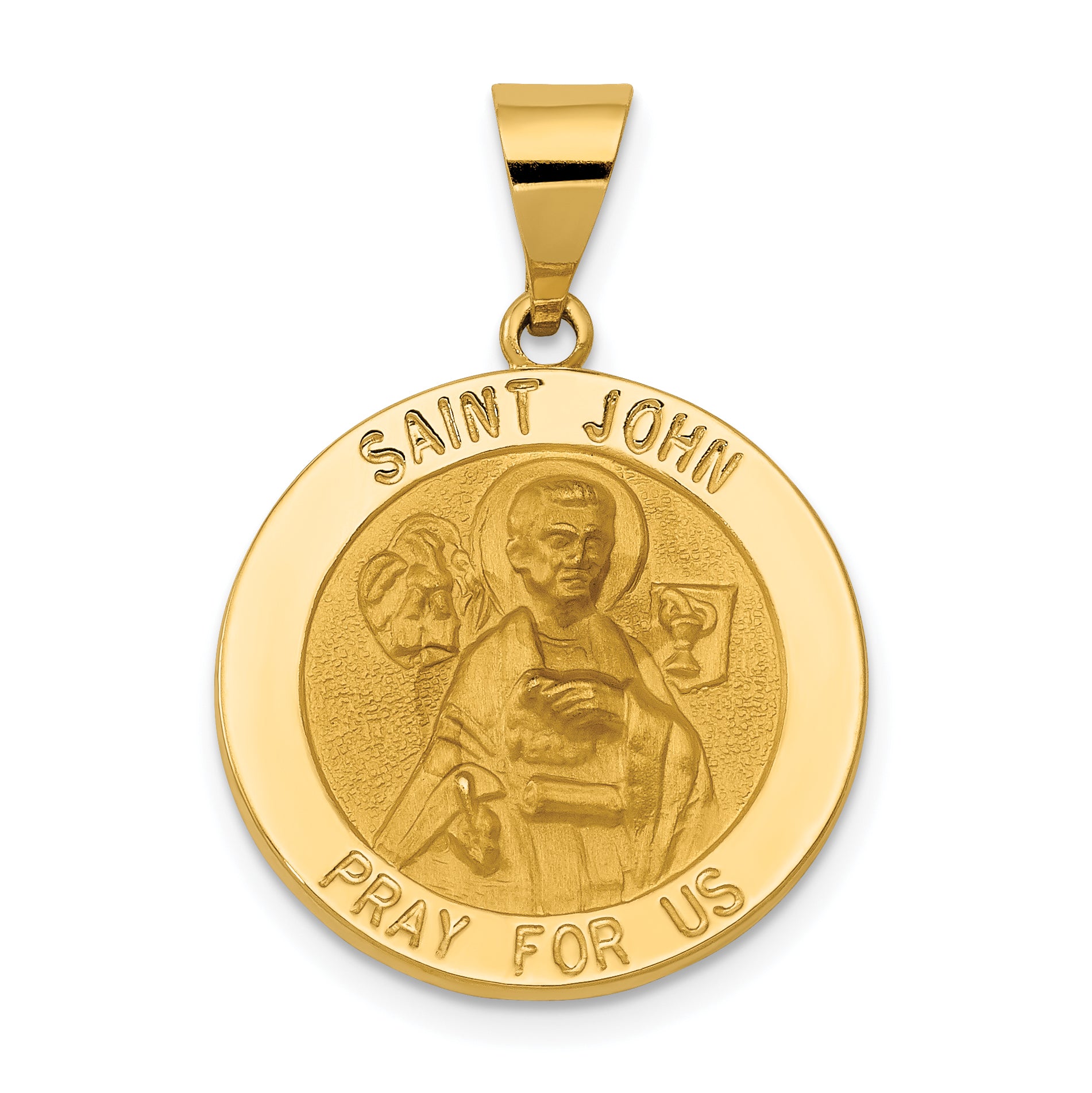 14k Polished and Satin St John Medal Hollow Pendant Main image
