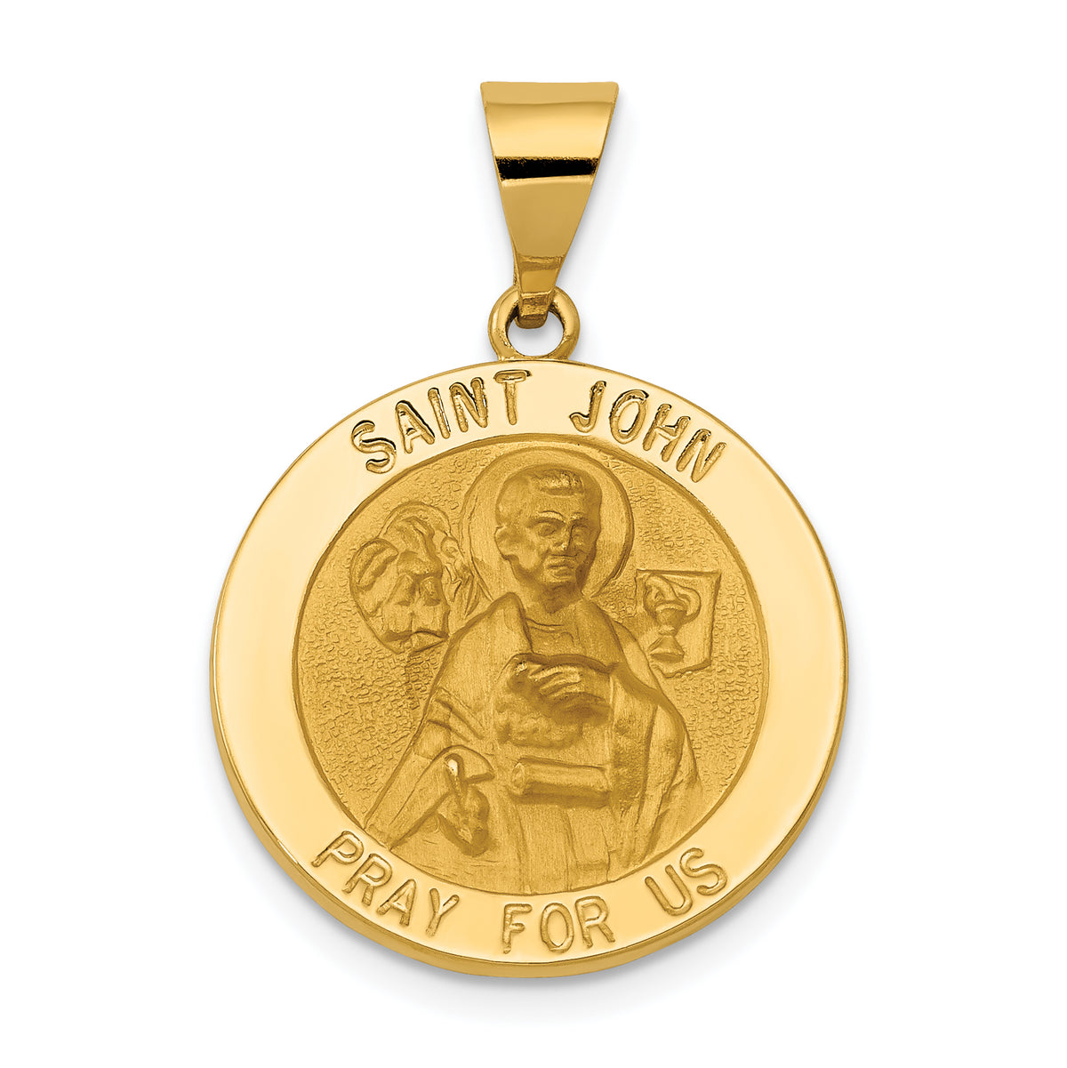 14k Polished and Satin St John Medal Hollow Pendant