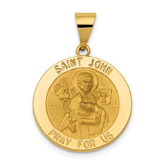 14k Polished and Satin St John Medal Hollow Pendant