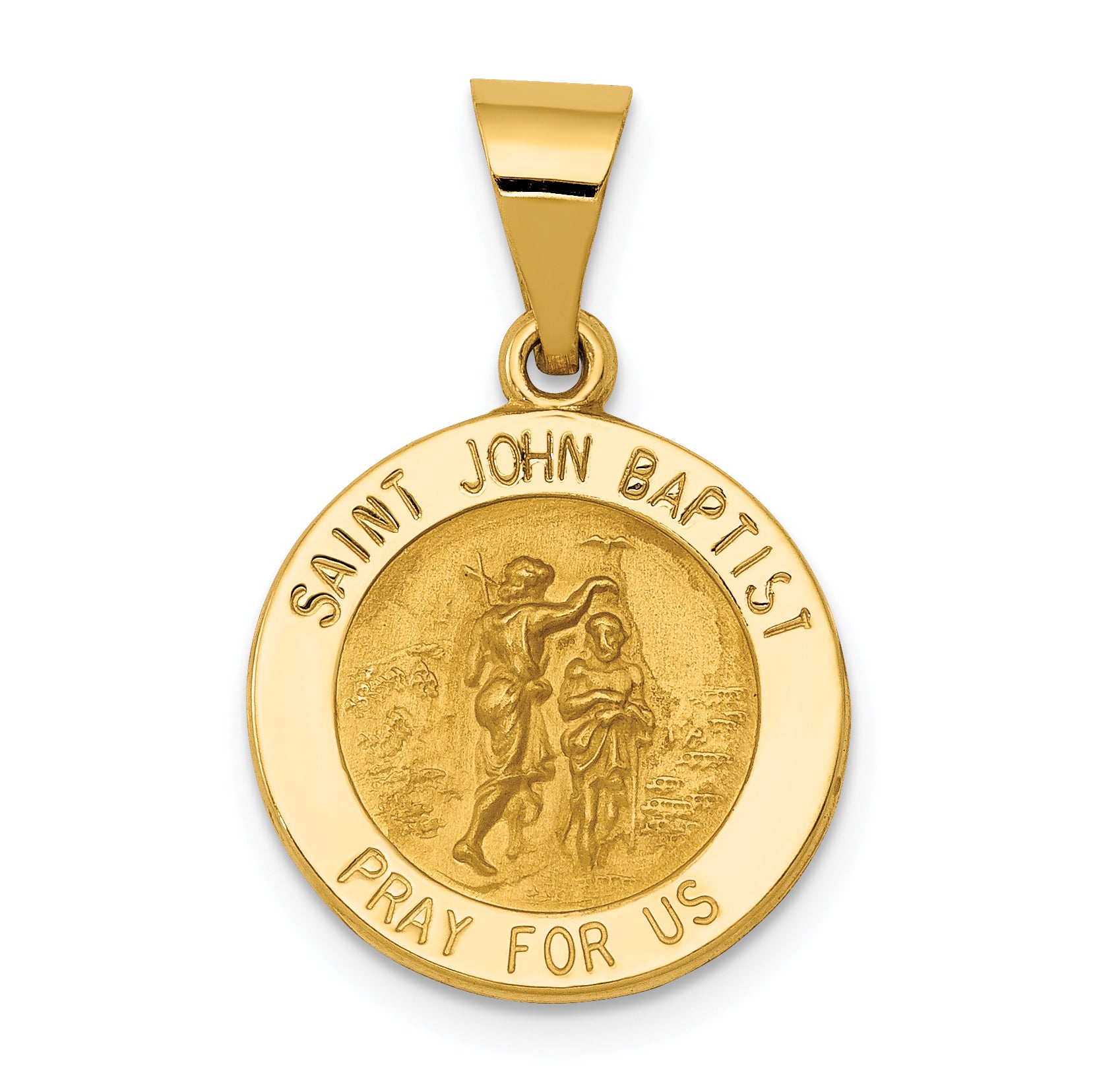 14k Polished and Satin St John Baptist Medal Hollow Pendant Main image