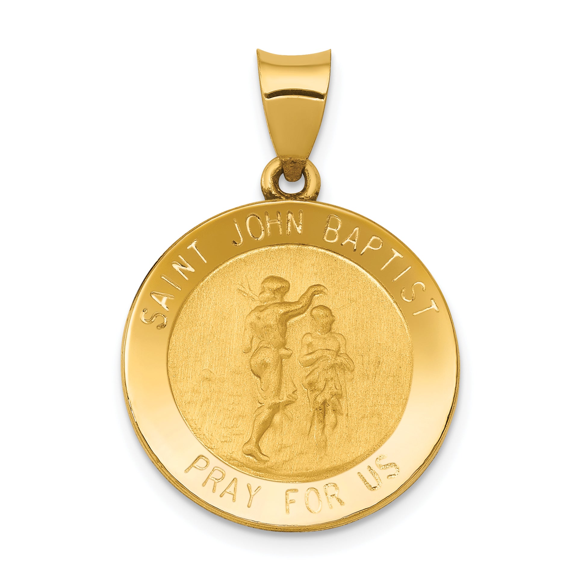 14k Polished and Satin St John Baptist Medal Hollow Pendant