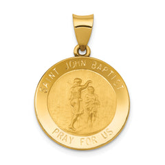 14k Polished and Satin St John Baptist Medal Hollow Pendant