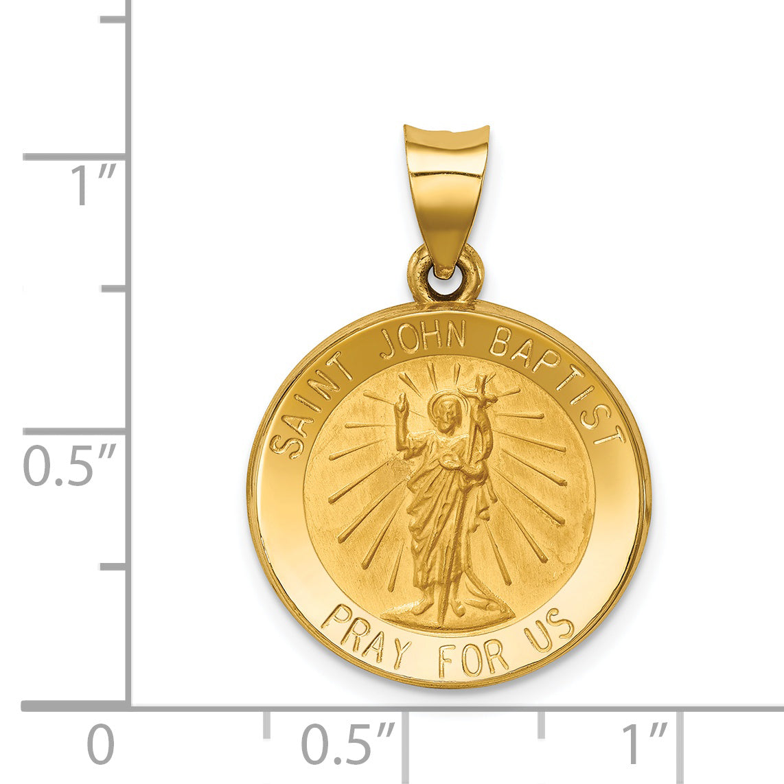 14K Polished and Satin St John Baptist Medal Hollow Pendant