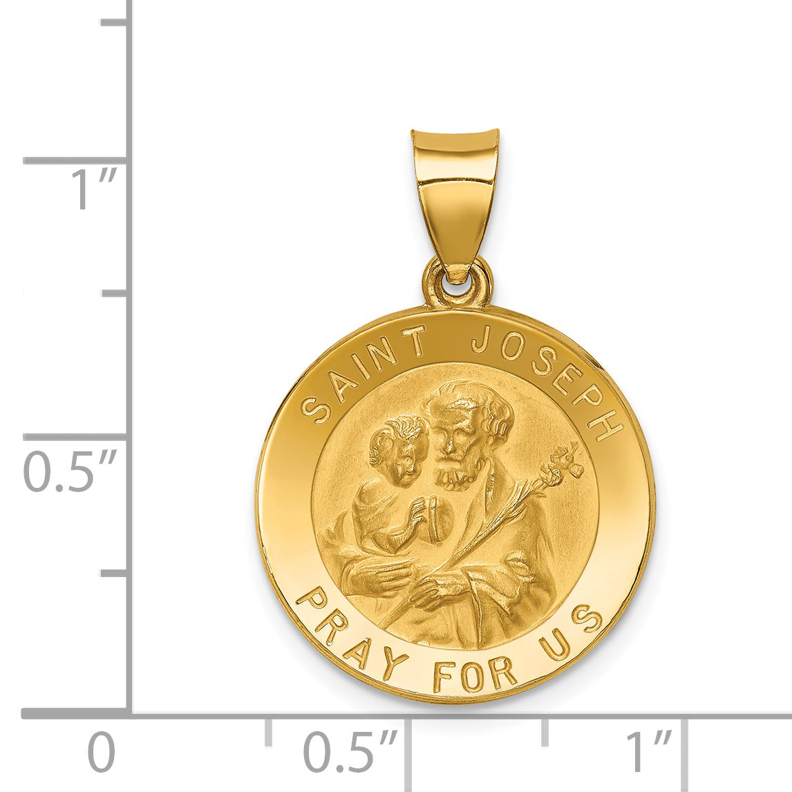 14K Polished and Satin St Joseph Medal Hollow Pendant