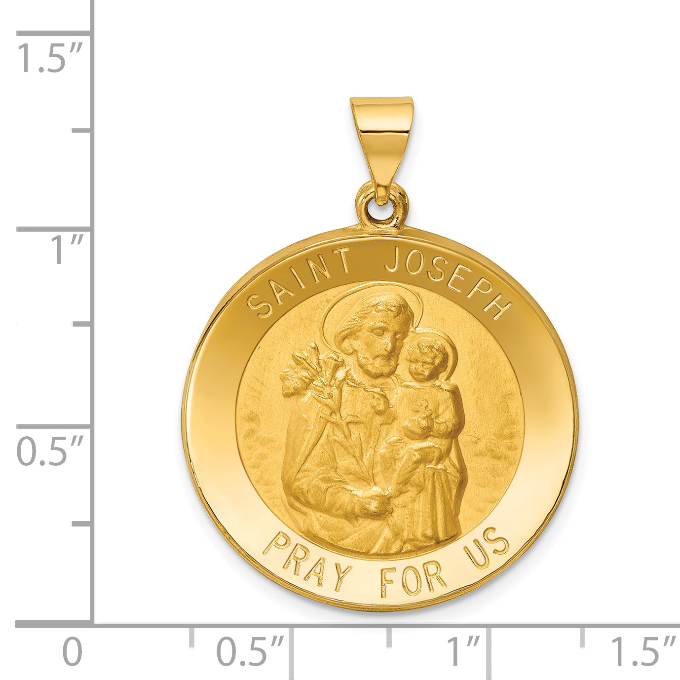 14K Polished and Satin St Joseph Medal Hollow Pendant