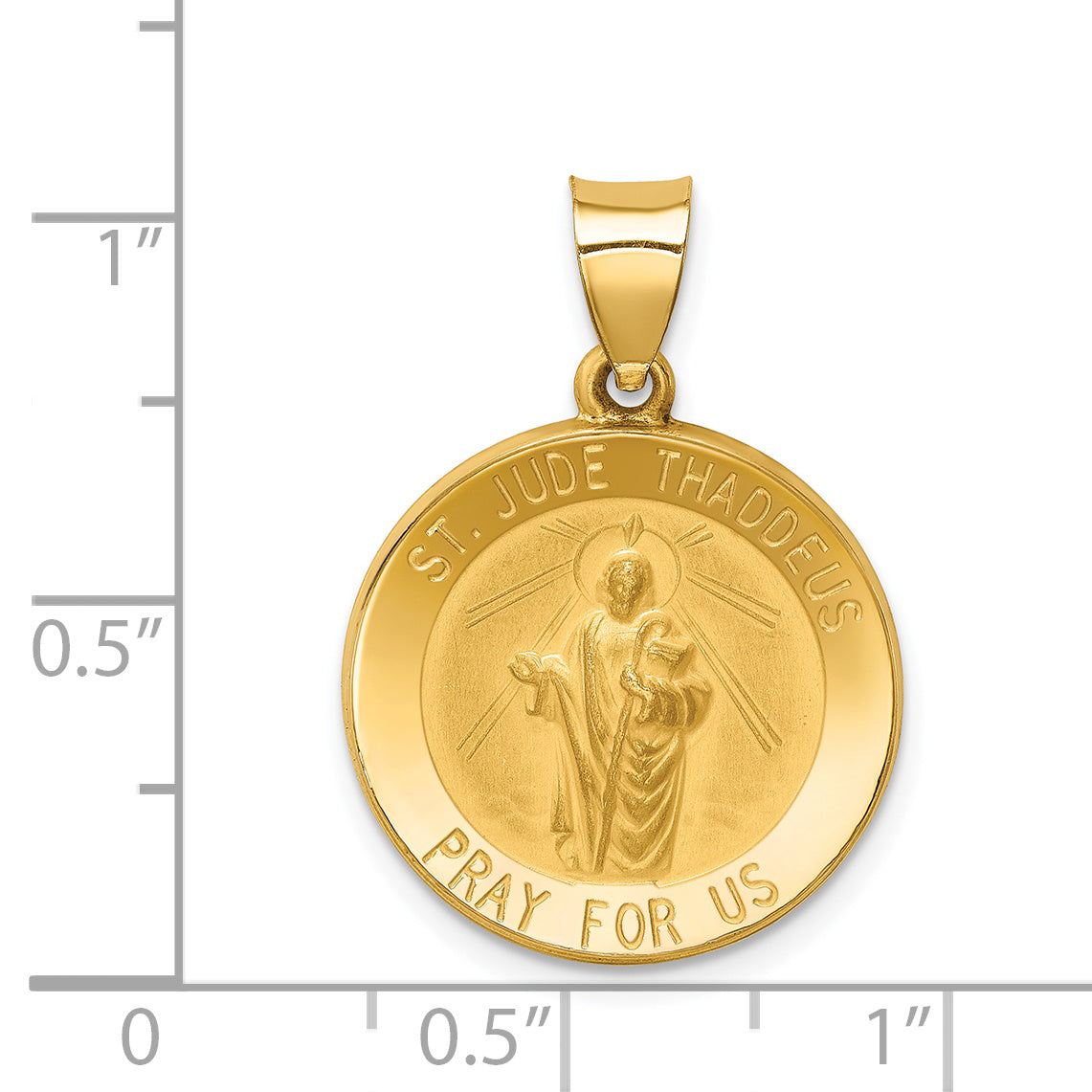 14K Polished and Satin St Jude Thaddeus Medal Hollow Pendant