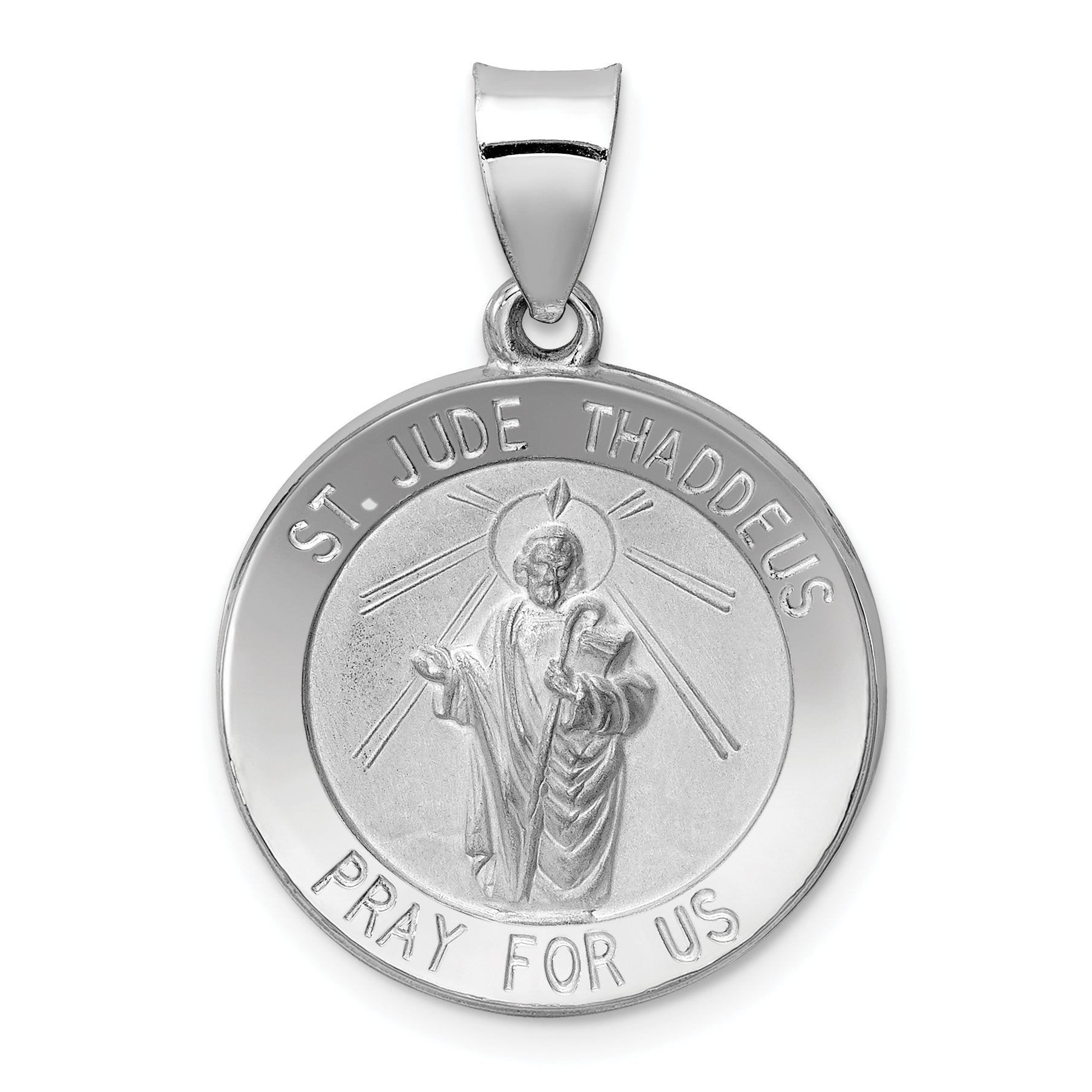 14K White Gold Polish/Satin St Jude Thaddeus Medal Hollow Pendant Main image