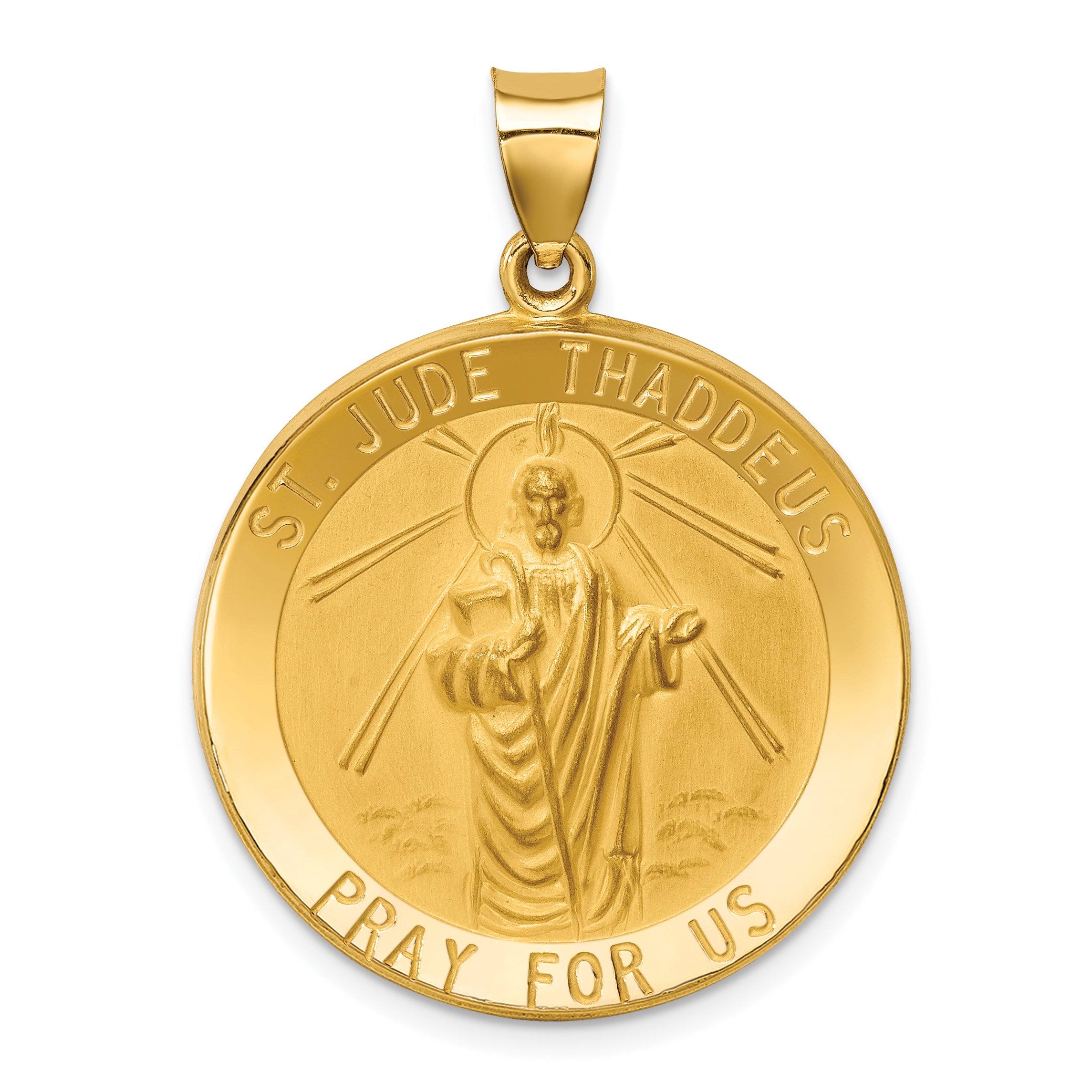 14k Polished and Satin St Jude Thaddeus Medal Hollow Pendant