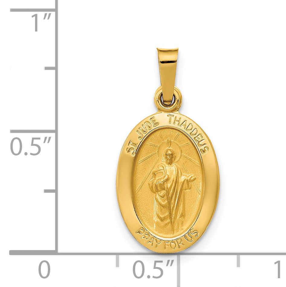 14K Polished and Satin St Jude Thaddeus Medal Hollow Pendant