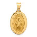 14k Polished and Satin St Jude Thaddeus Medal Hollow Pendant
