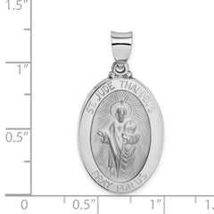 14K White Gold Polish/Satin St Jude Thaddeus Medal Hollow Pendant